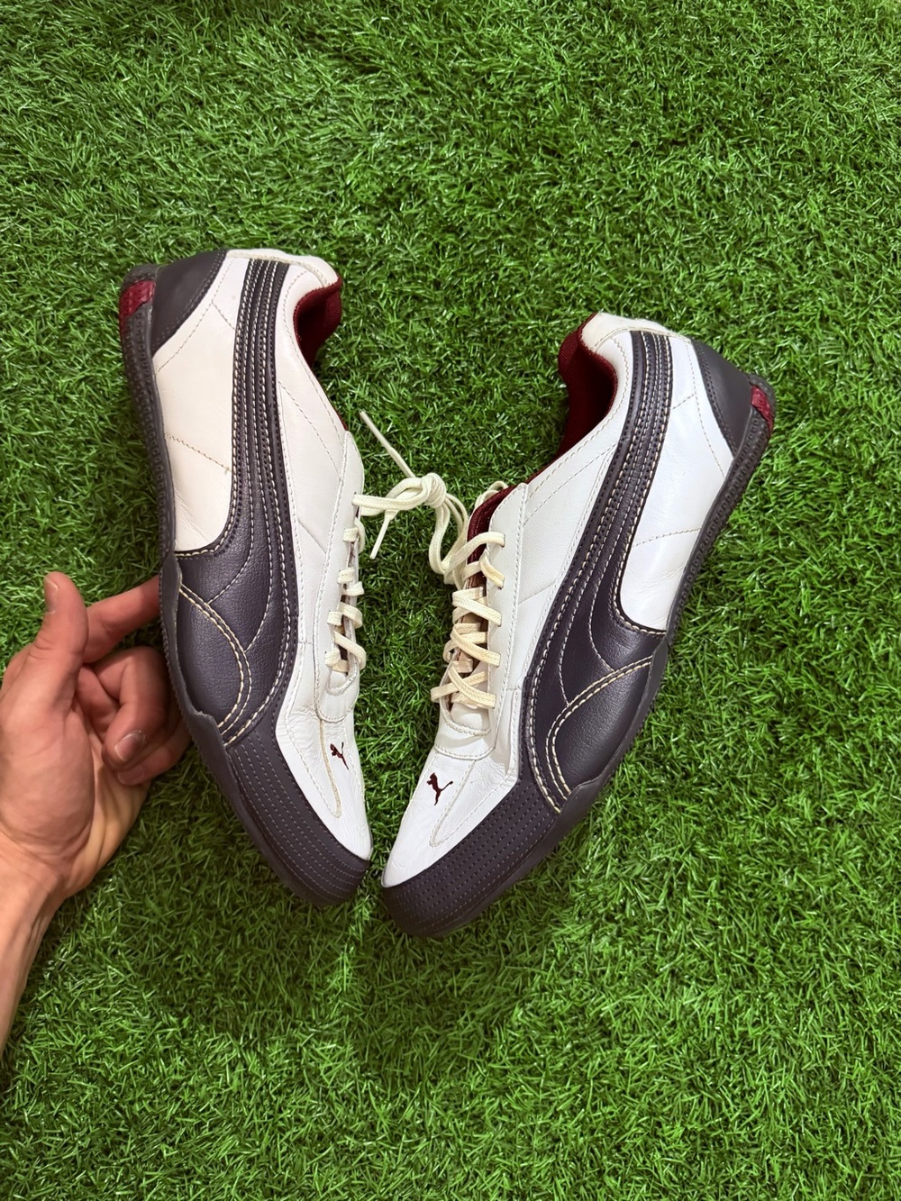 Vintage Puma Usan Men’s White, Dark Gray and Burgundy Sneaker Size 11 US